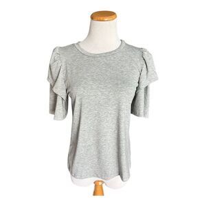 New Womens Acting Pro Boutique Gray Puff Sleeve Crew Neck Top - Sz S